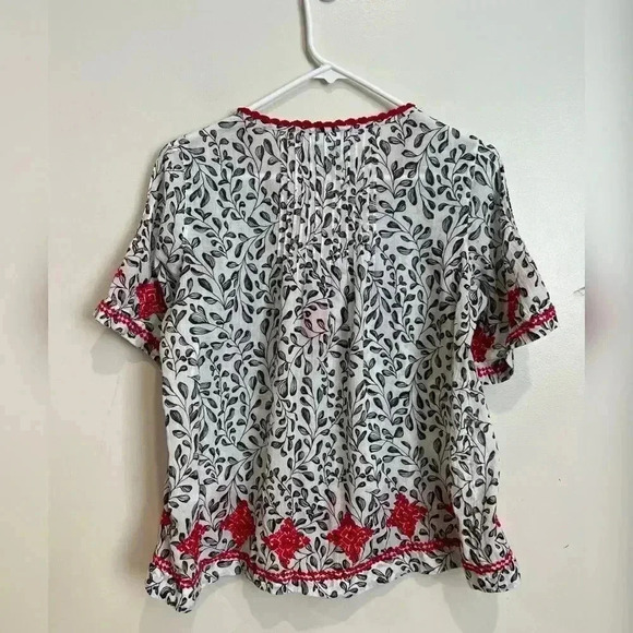 J. Jill Boho Pintucked Sketched Fern Peasant Top - Picture 4 of 7